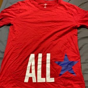 Red, white and blue converse shirt